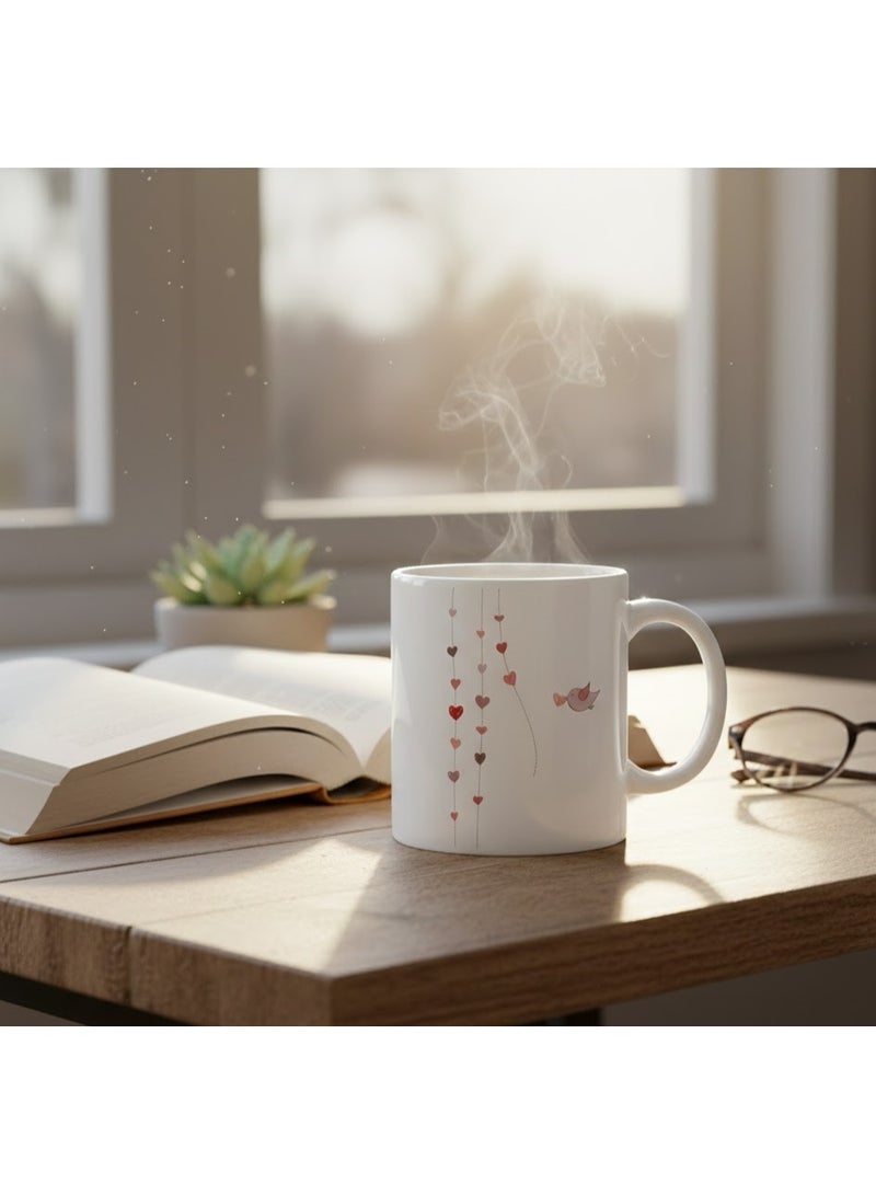 ميلز كوب قهوة سيراميك مزين برسومات قلب وطائر لعيد الحب - Image 2